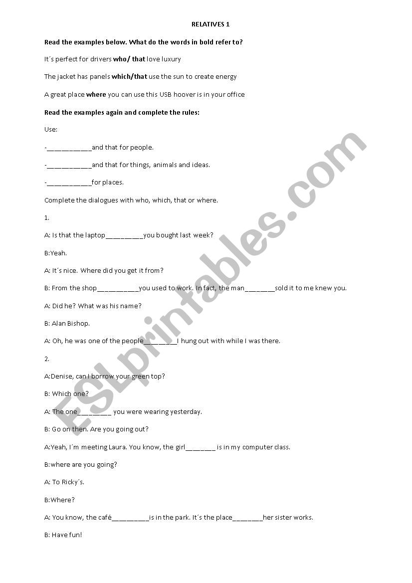 Relatives worksheet