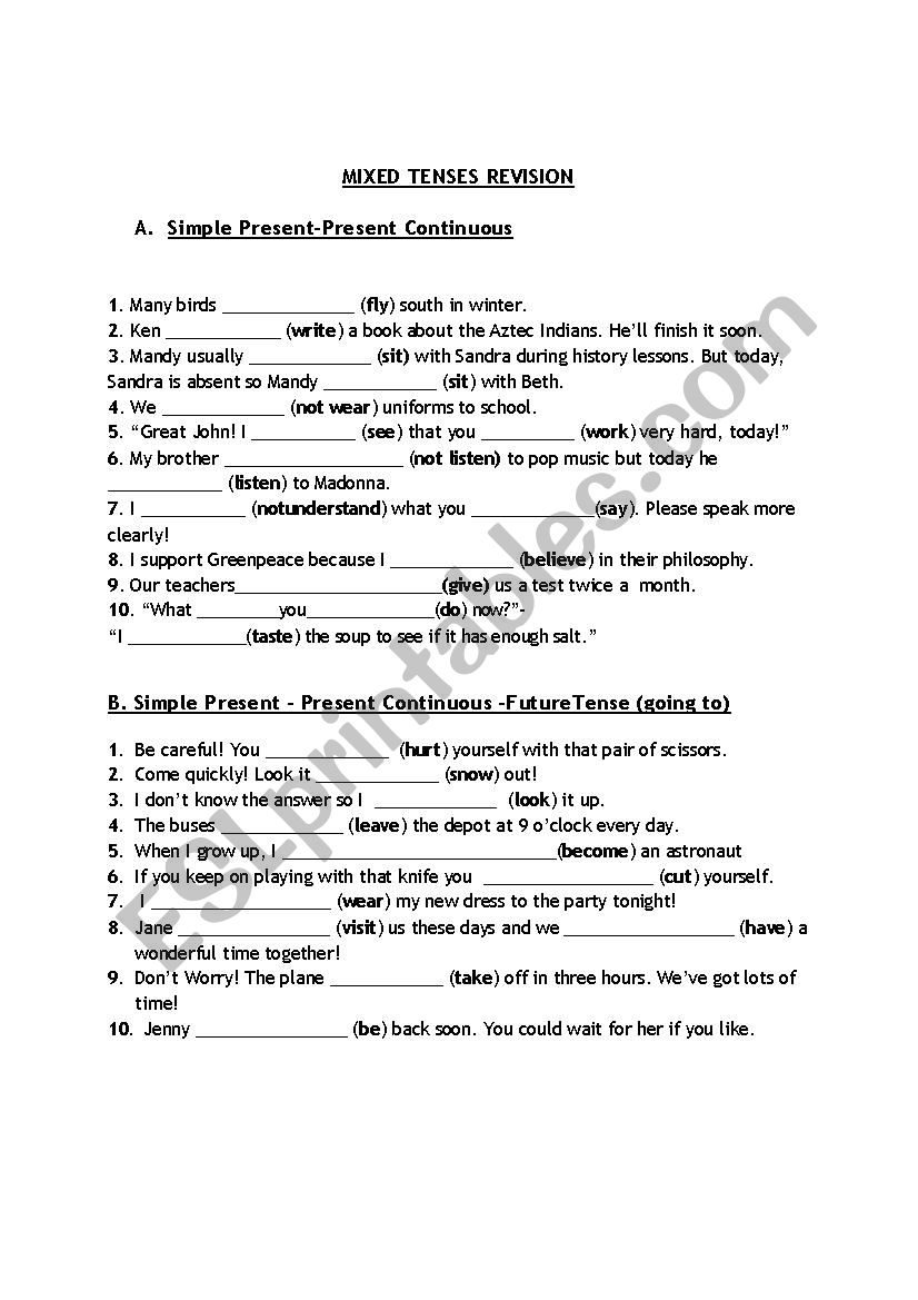 Mixed Tenses worksheet