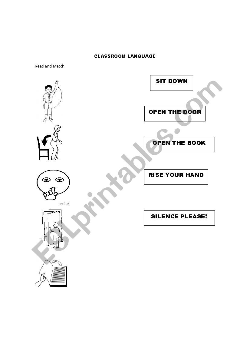 clasroom commands matching  worksheet
