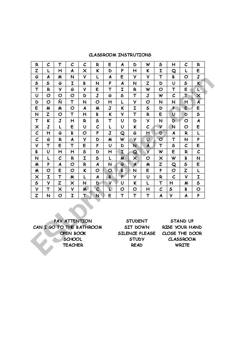 classrooom commands wordsearch 