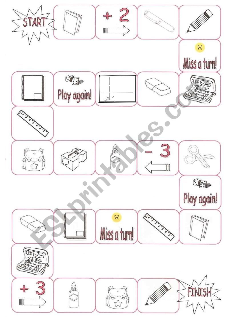 Game Board School Objects worksheet