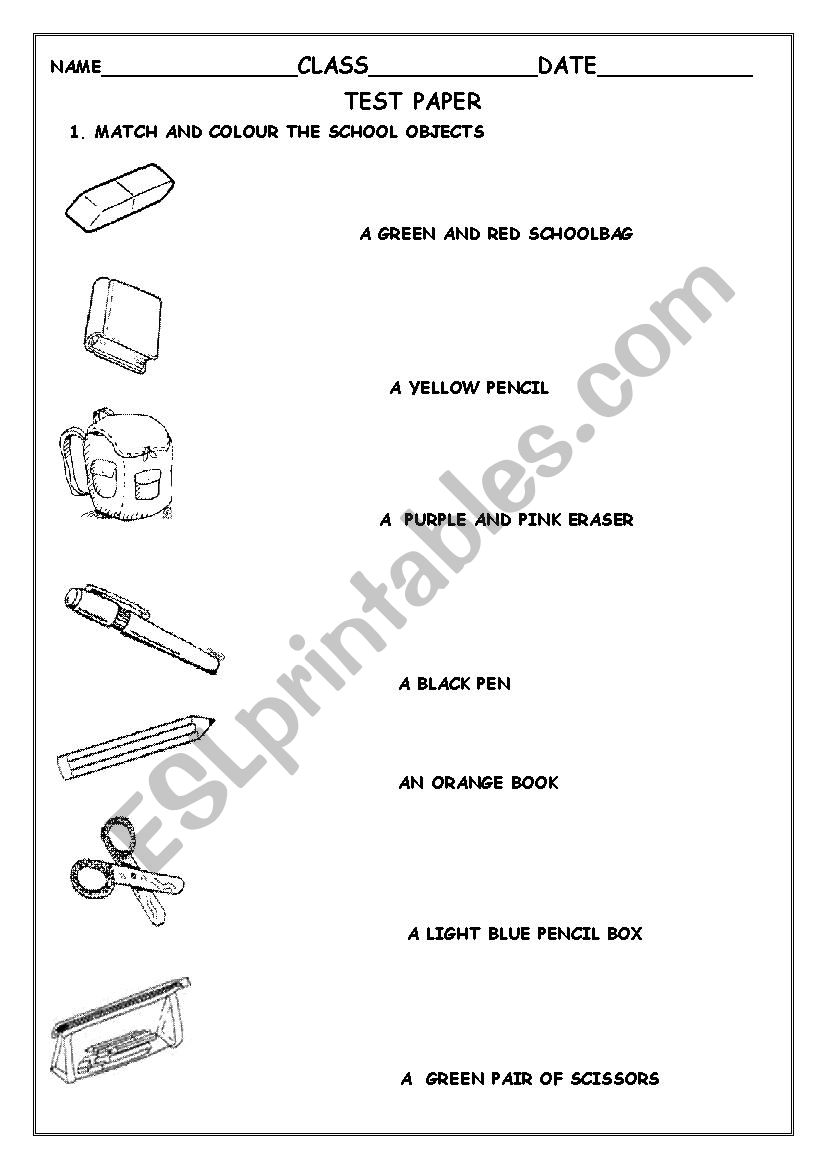 First Grade test worksheet