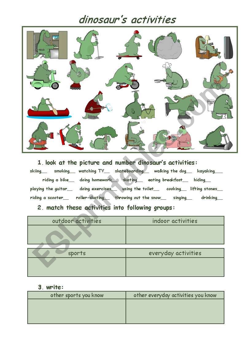 dinosaurÂ´s activities worksheet