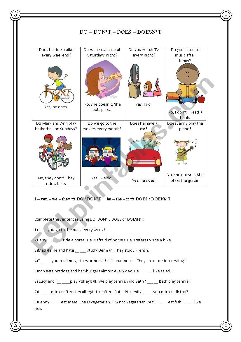 DO-DOES-DONÂ´T-DOESNÂ´T worksheet