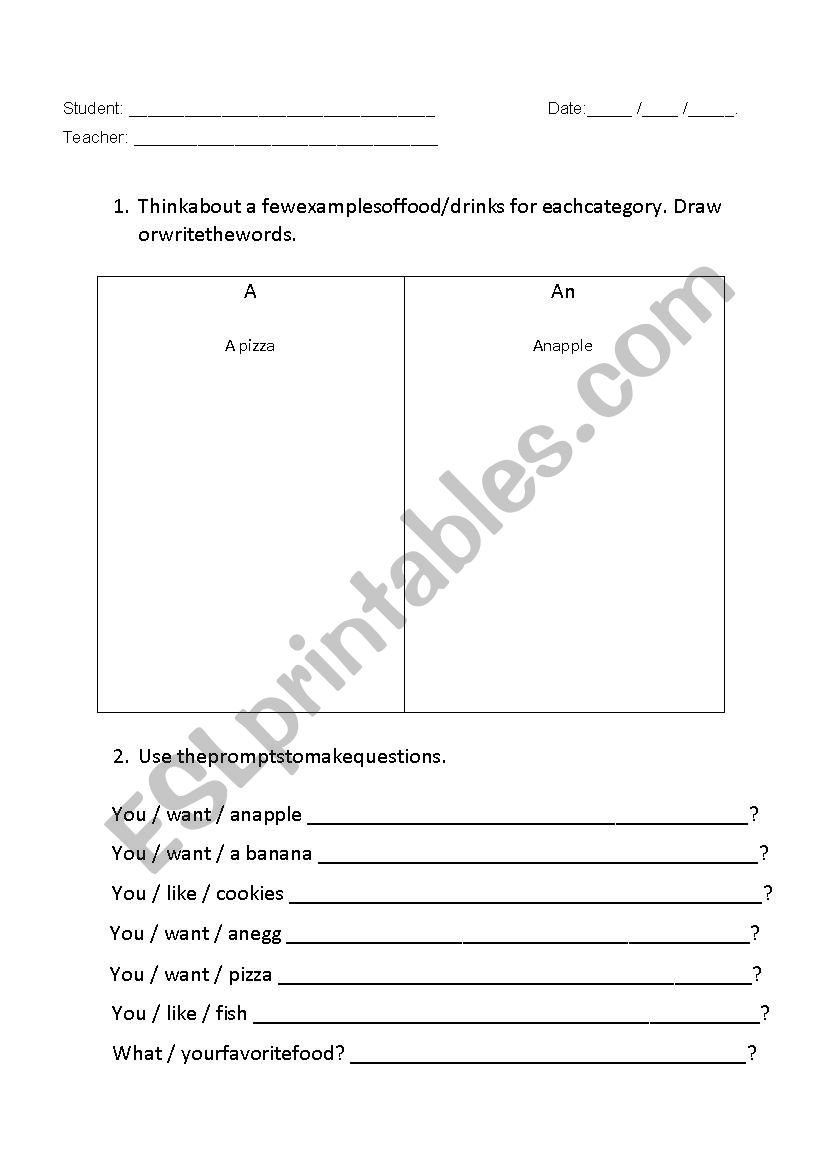 food handout  worksheet