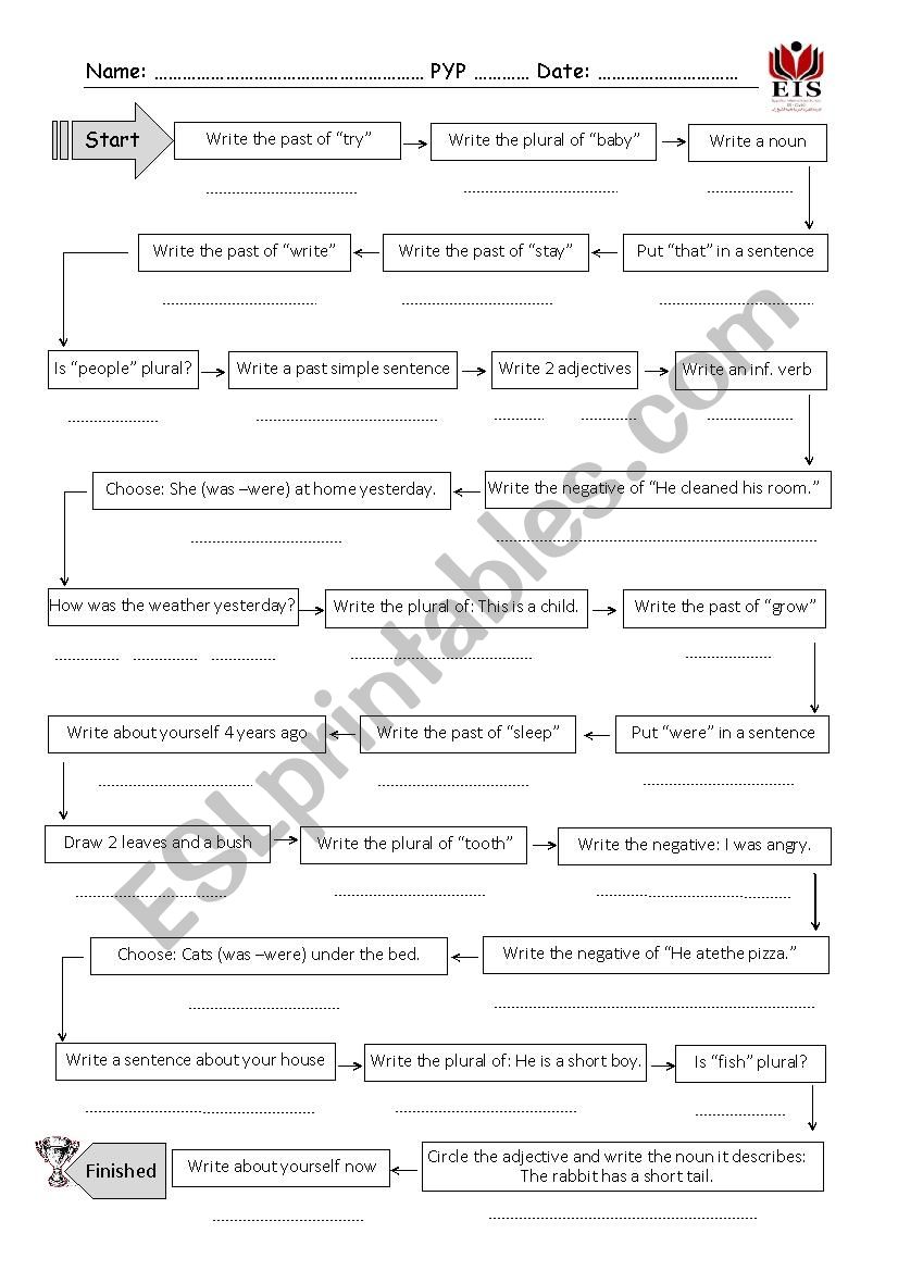 Grammar Revision board game worksheet