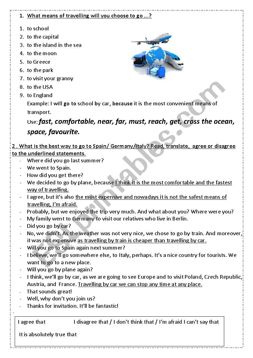 Ways of travelling worksheet