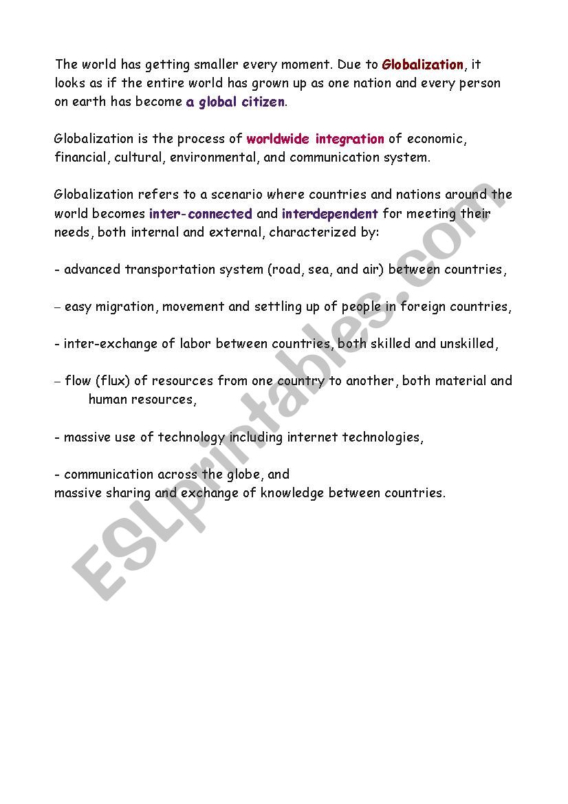 Globalization worksheet