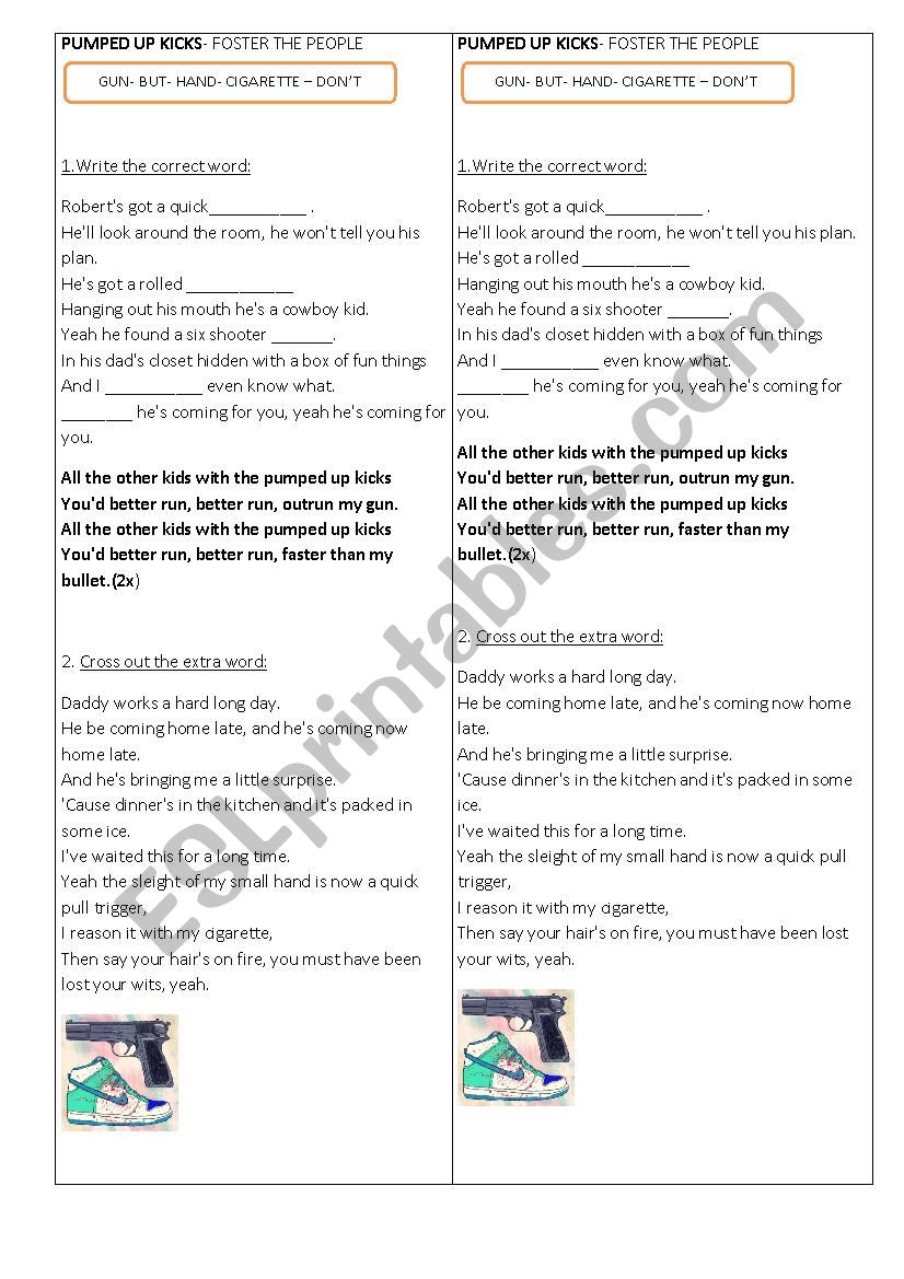 Song Pumped Up Kicks worksheet