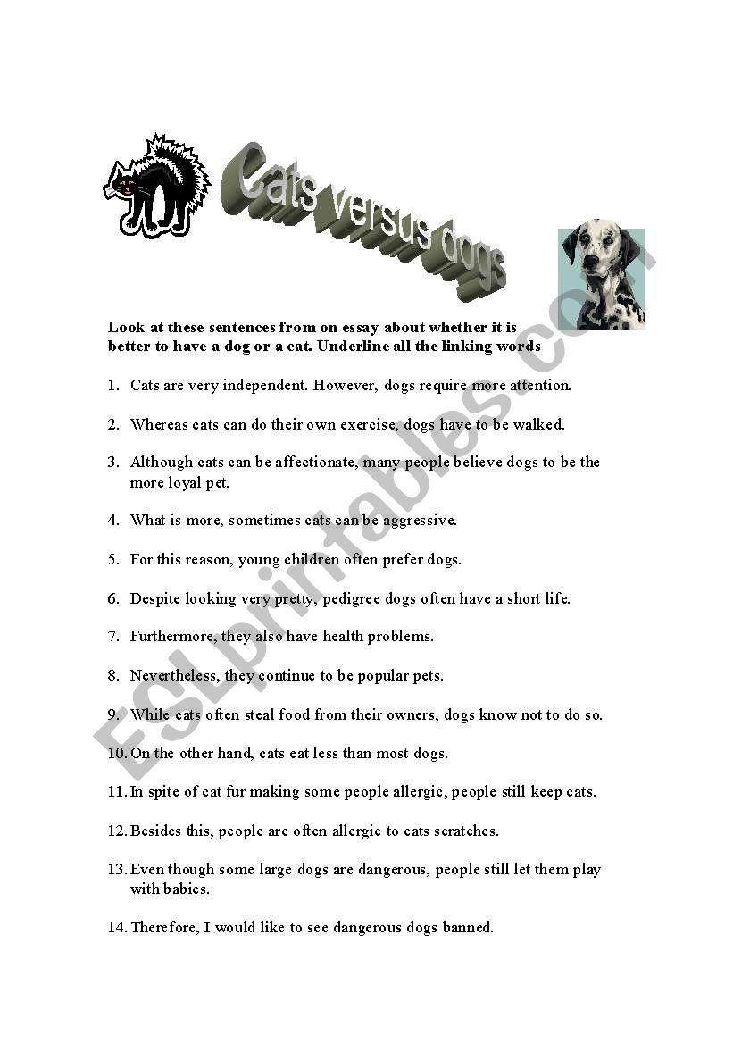 cats versus dogs worksheet