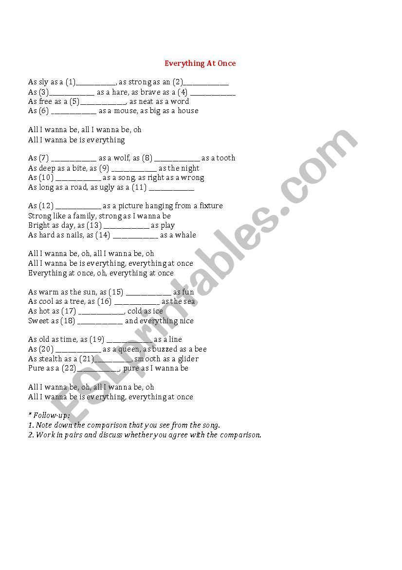 comparative worksheet