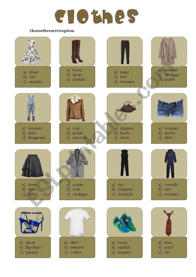 Clothes (multiple choice) worksheet
