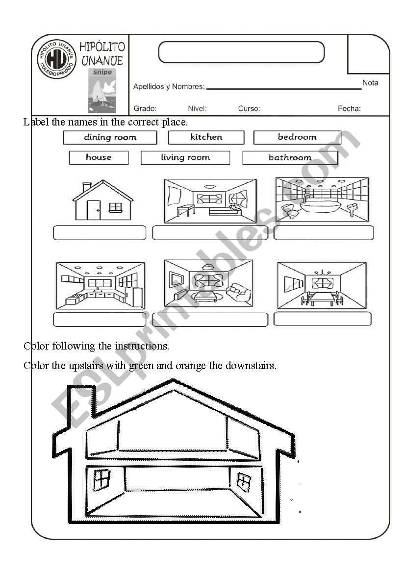 part of the house worksheet