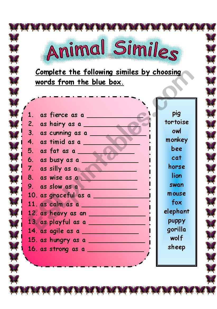 ANIMAL SIMILES WORKSHEET (29.07.2008)