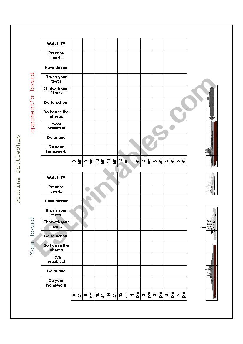 Routine Battleship worksheet