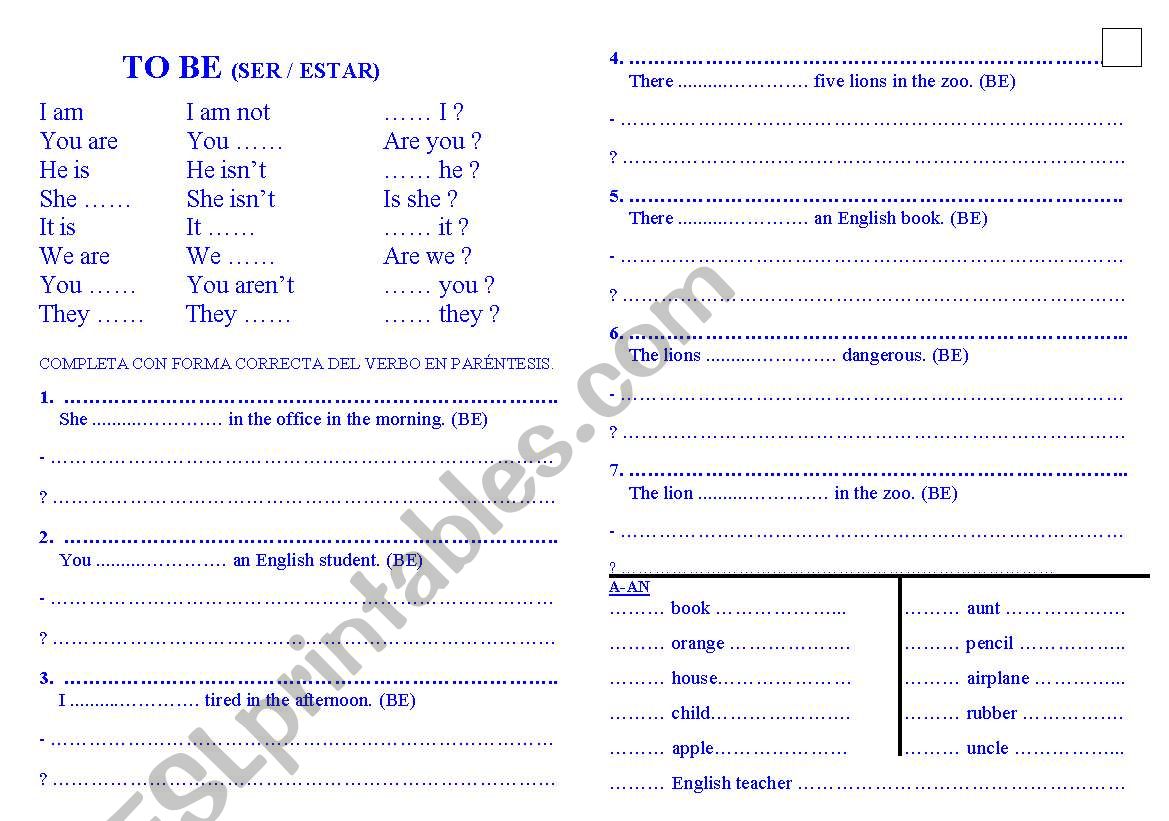 To Be for children worksheet