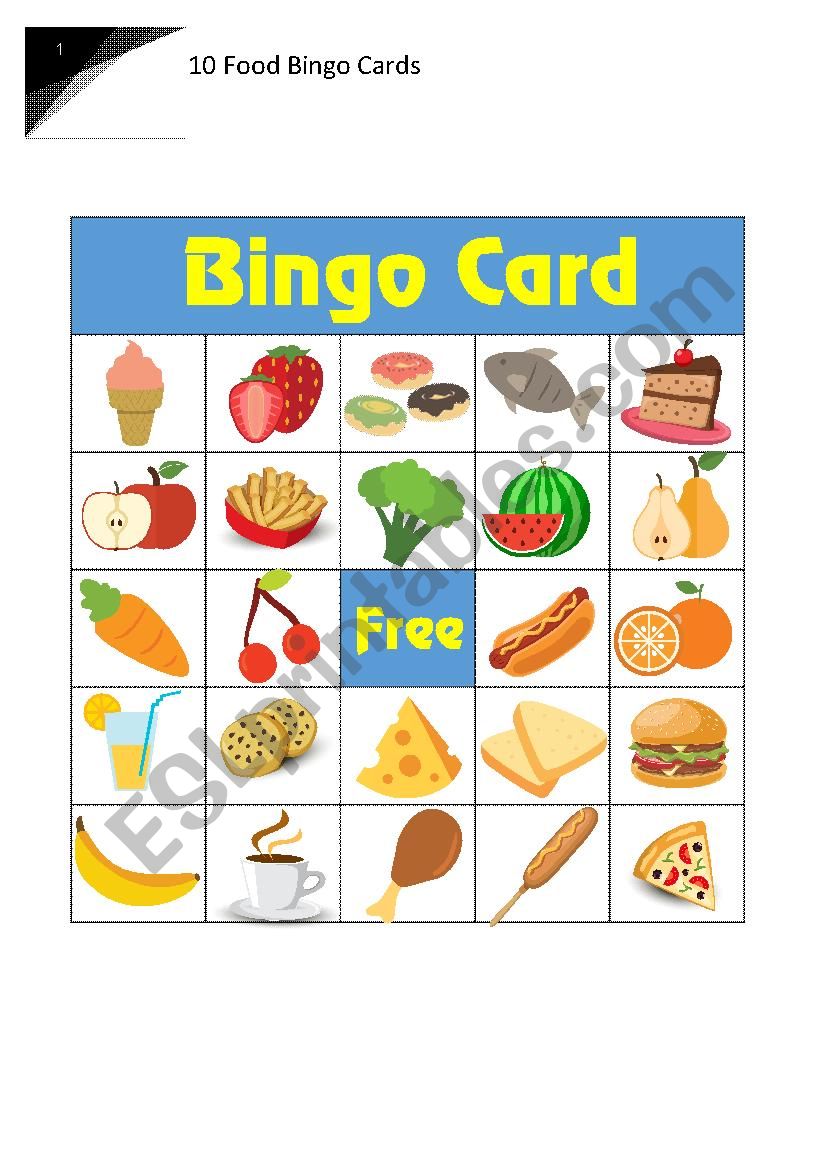 10 Food Bingo Cards worksheet