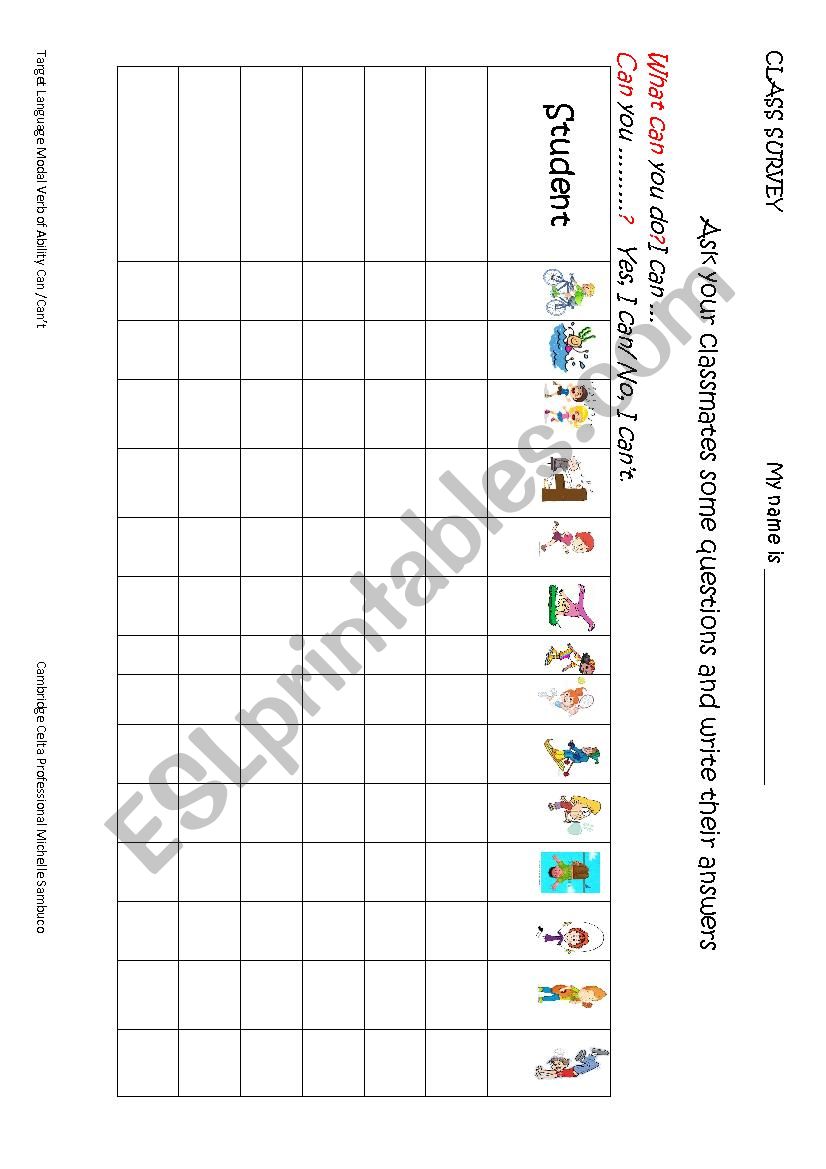  Class Survey Can You ? worksheet