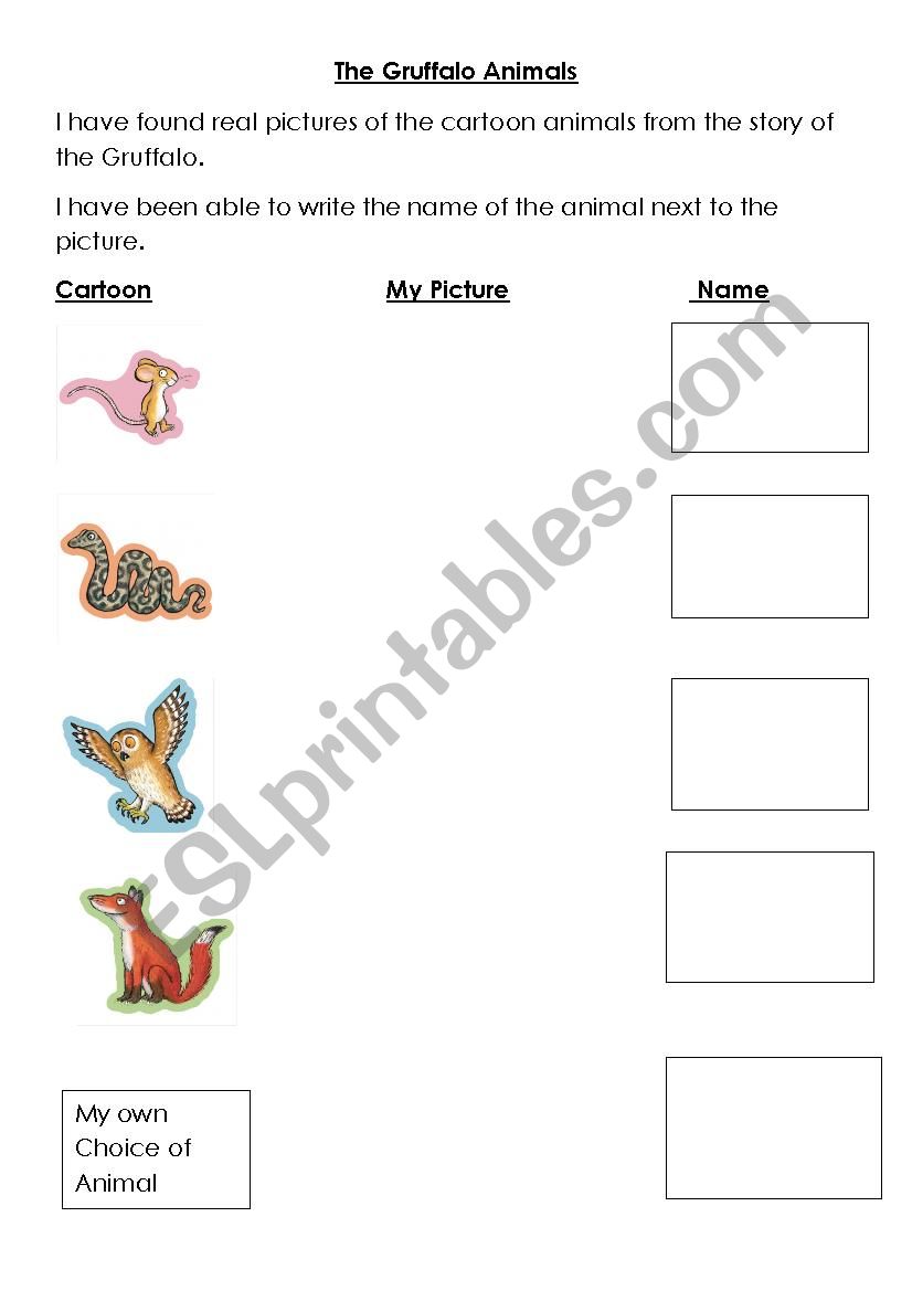 Gruffalo Animals worksheet