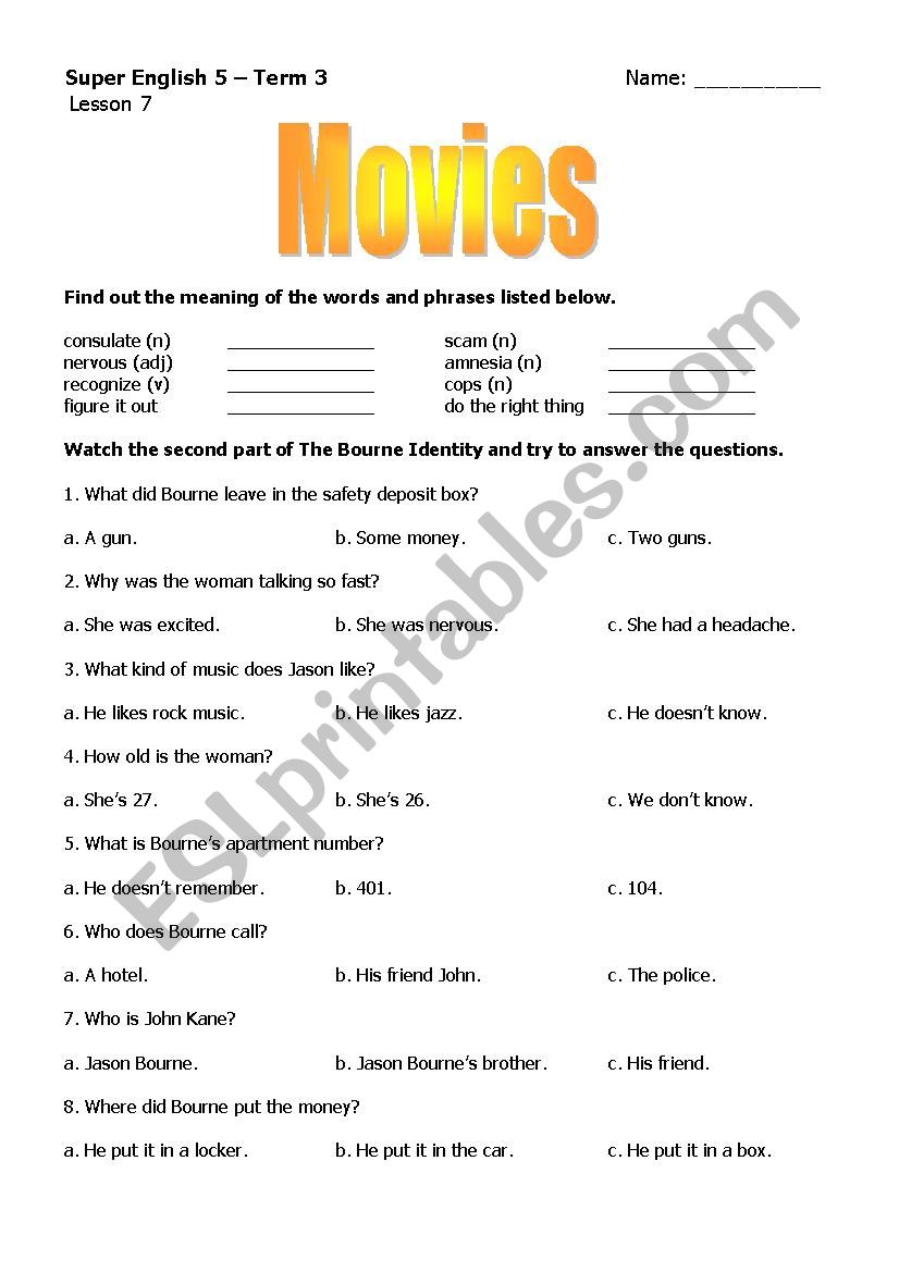Worksheet 2: The Bourne Identity