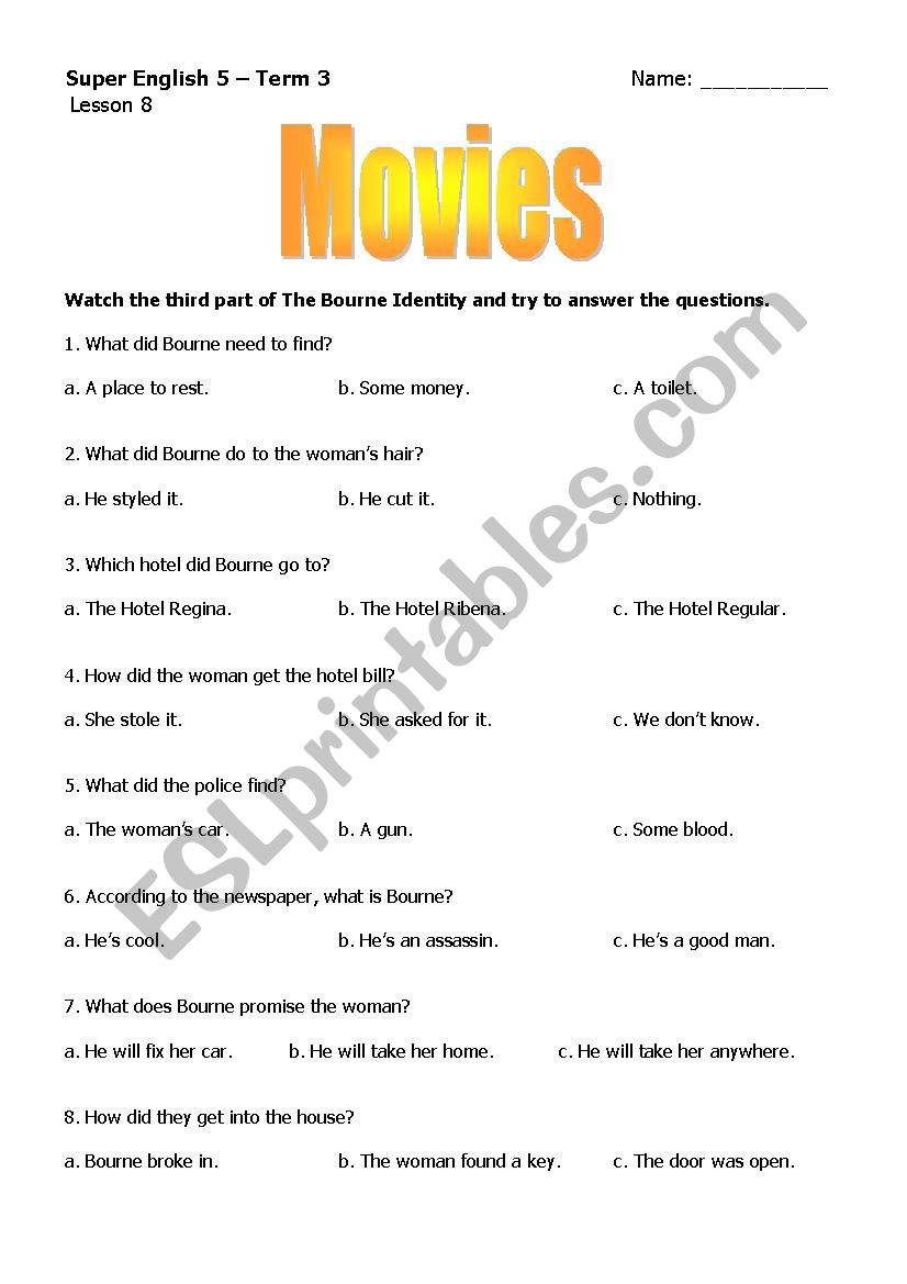 Worksheet 3: The Bourne Identity