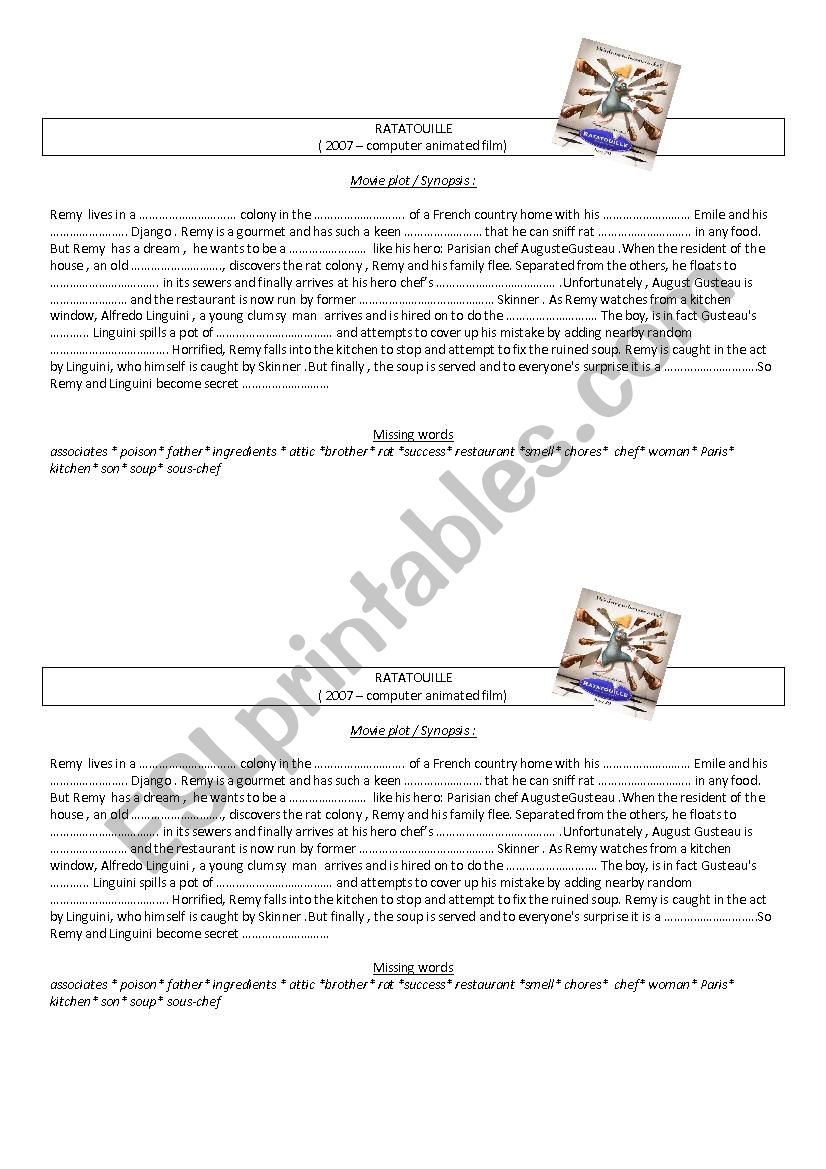 Ratatouille  worksheet