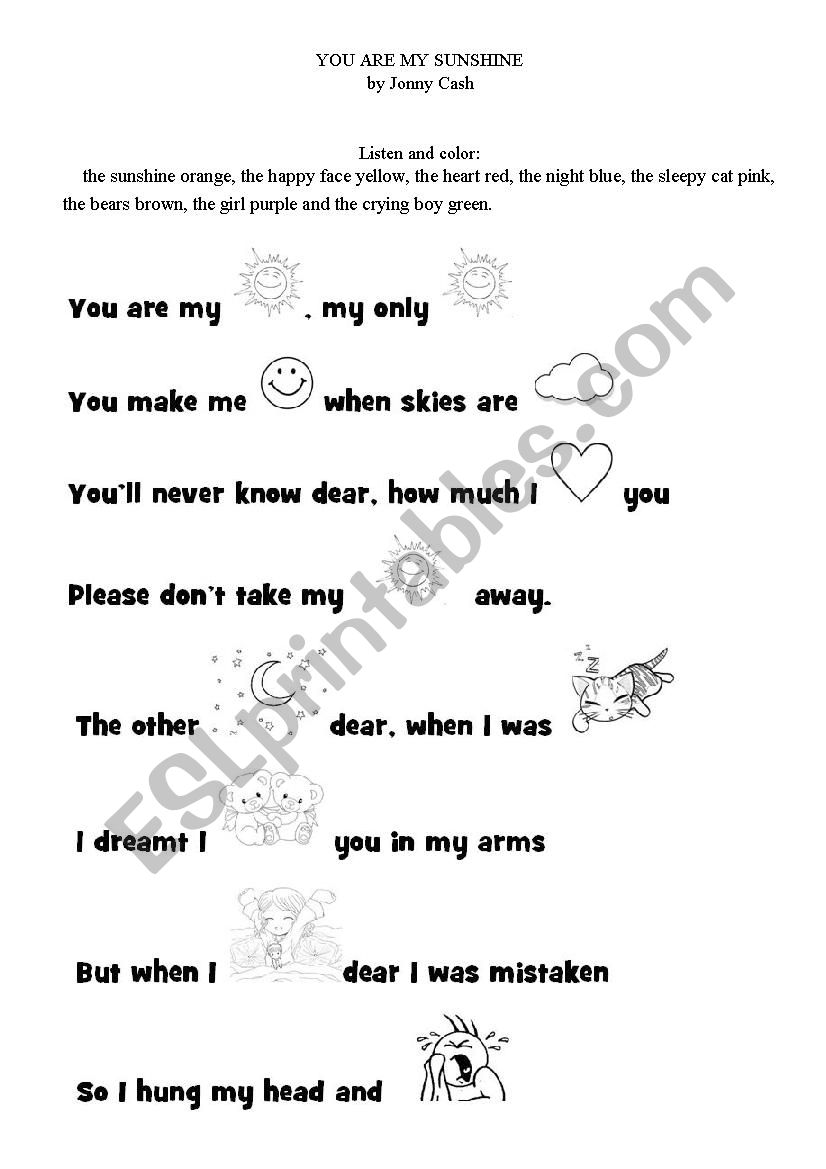 YOU ARE MY SUNSHINE worksheet