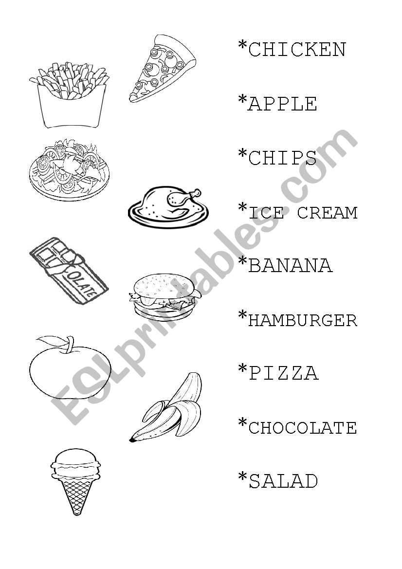 Food matching worksheet