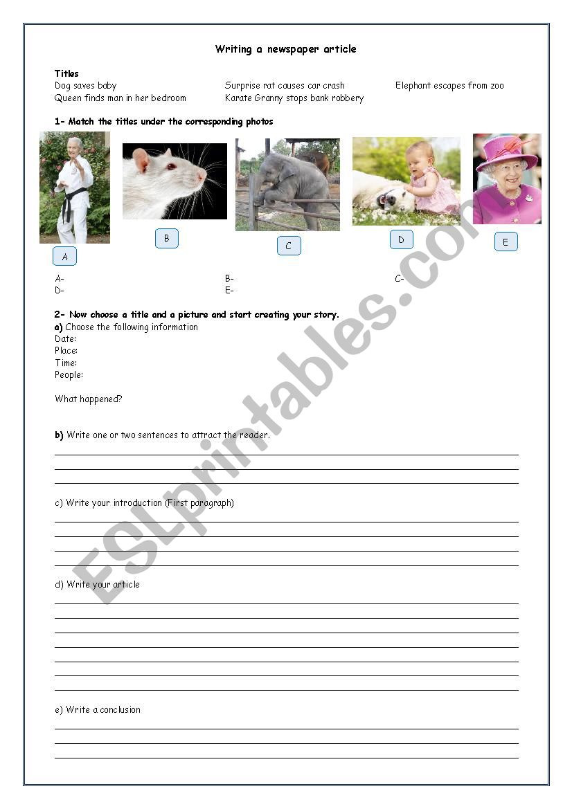 Writing a newspaper article worksheet