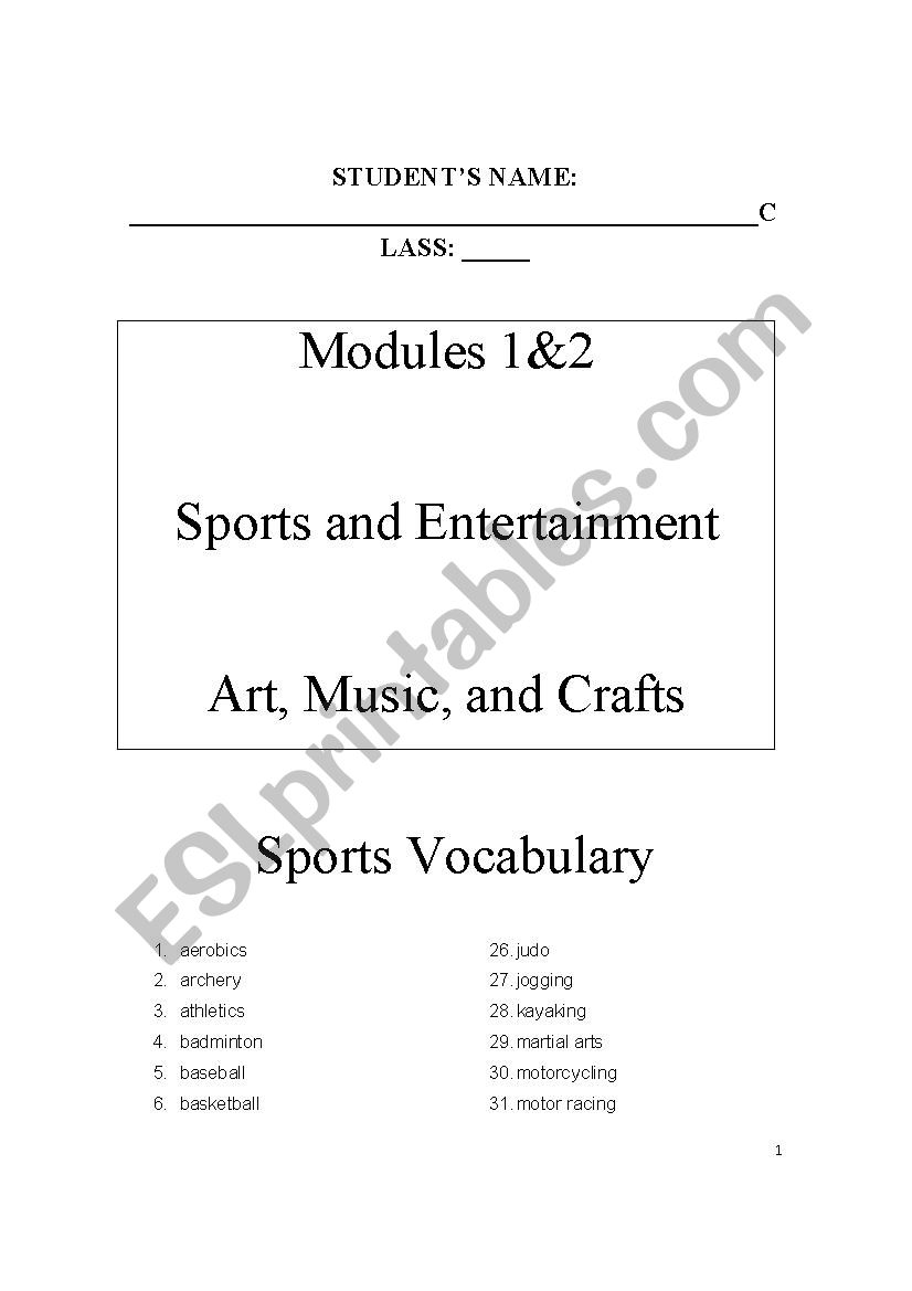 Sports&Art,Music,Crafts I worksheet