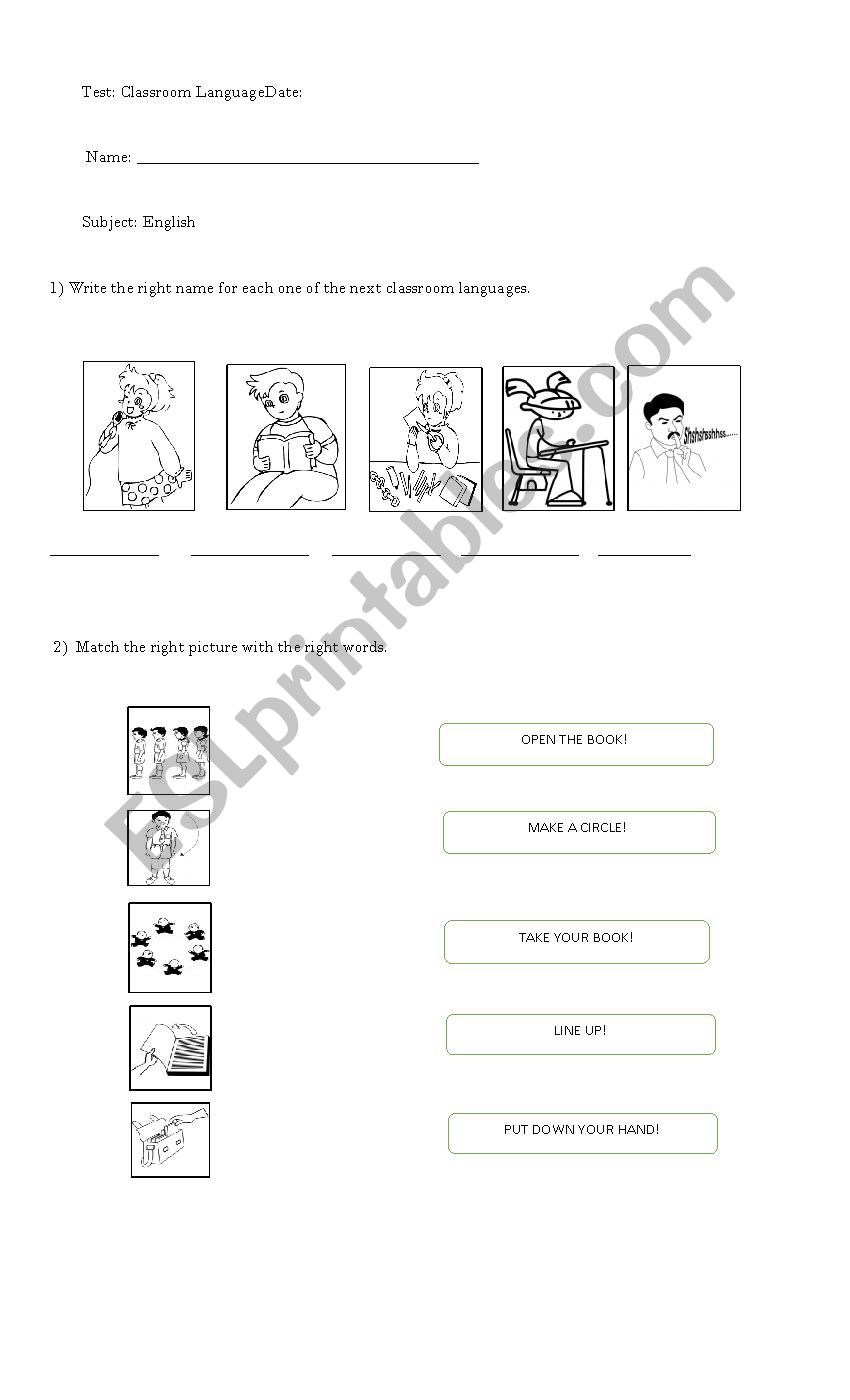 classroom commands worksheet