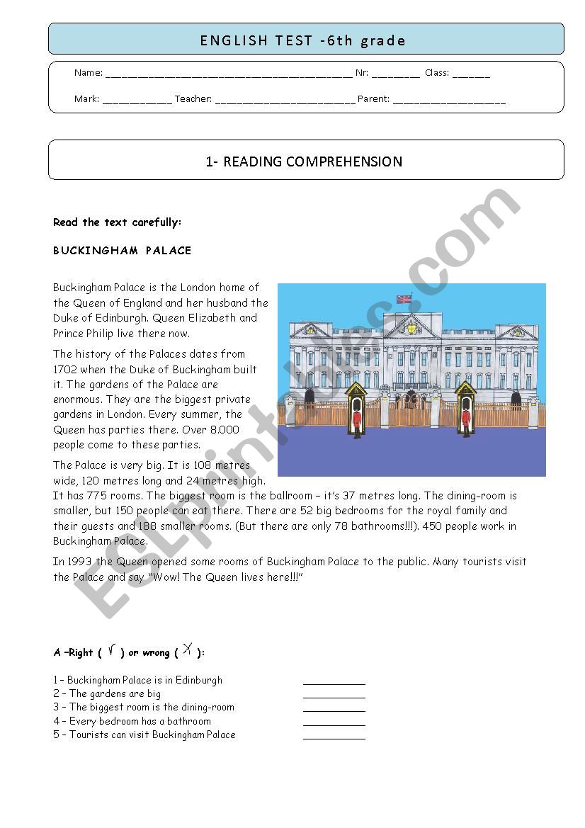 6th grade test - BUCKINGHAM PALACE