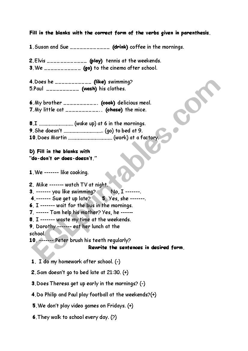 present simple worksheet