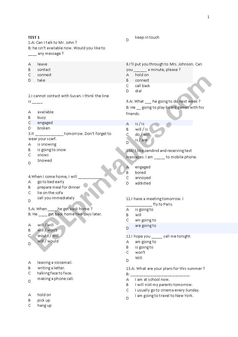 mixed tests worksheet