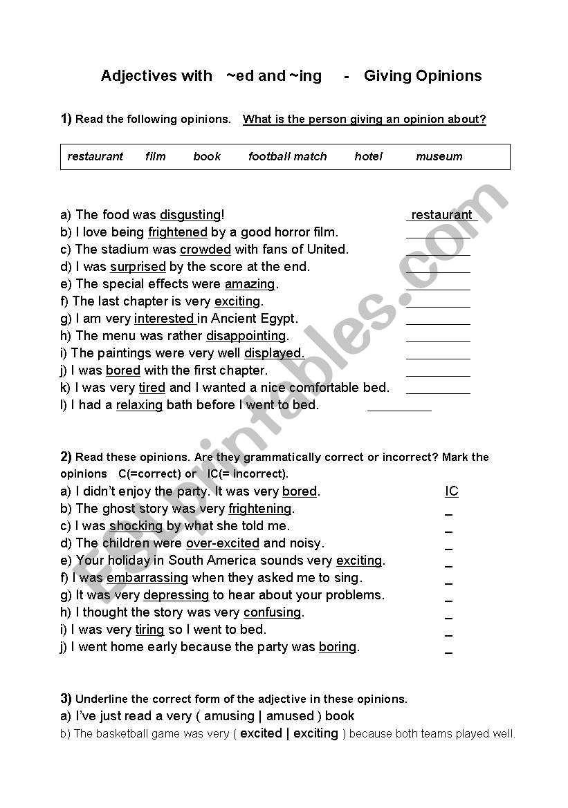 Adjectives with -ed or -ing   worksheet