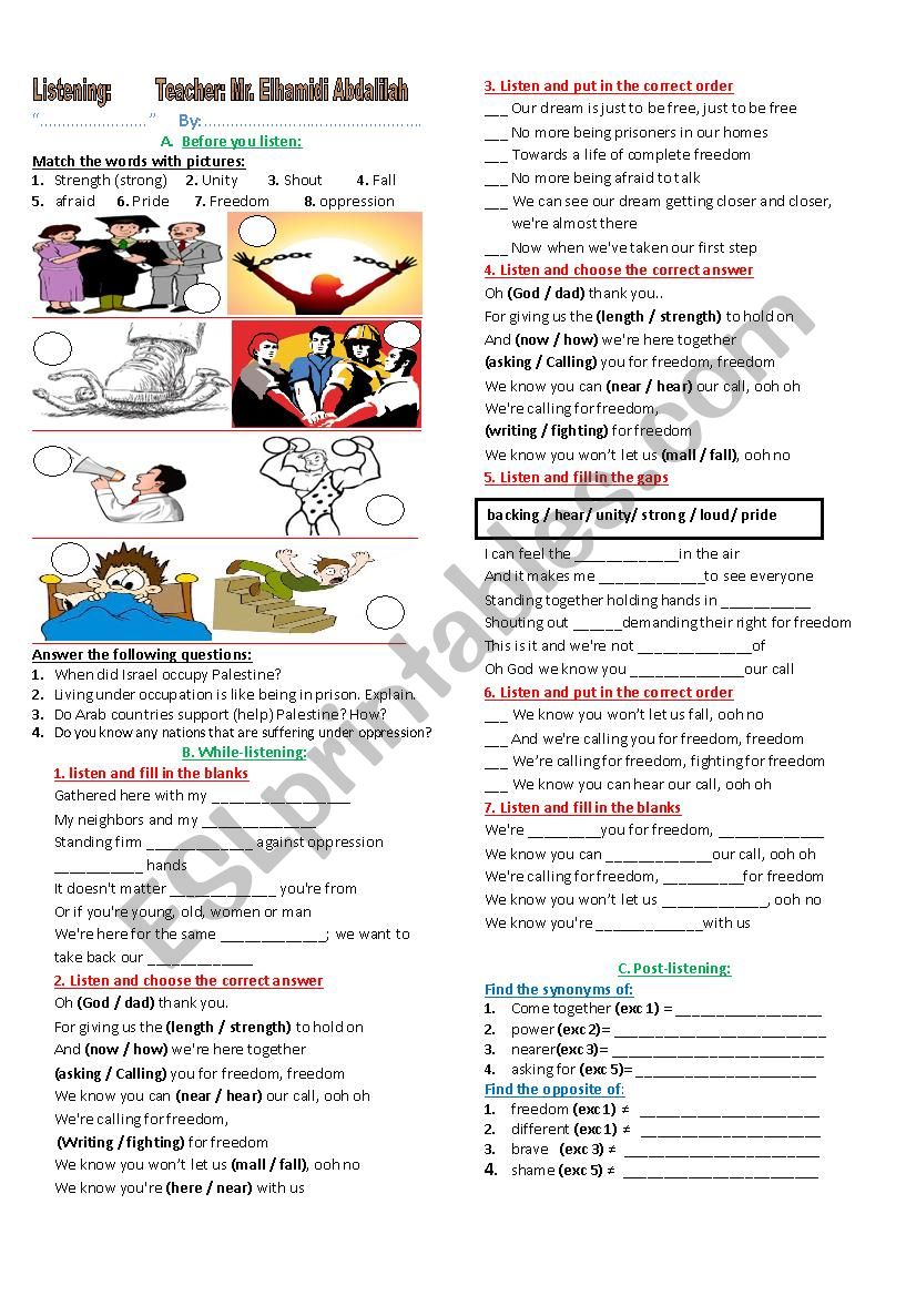 Song: Freedom worksheet