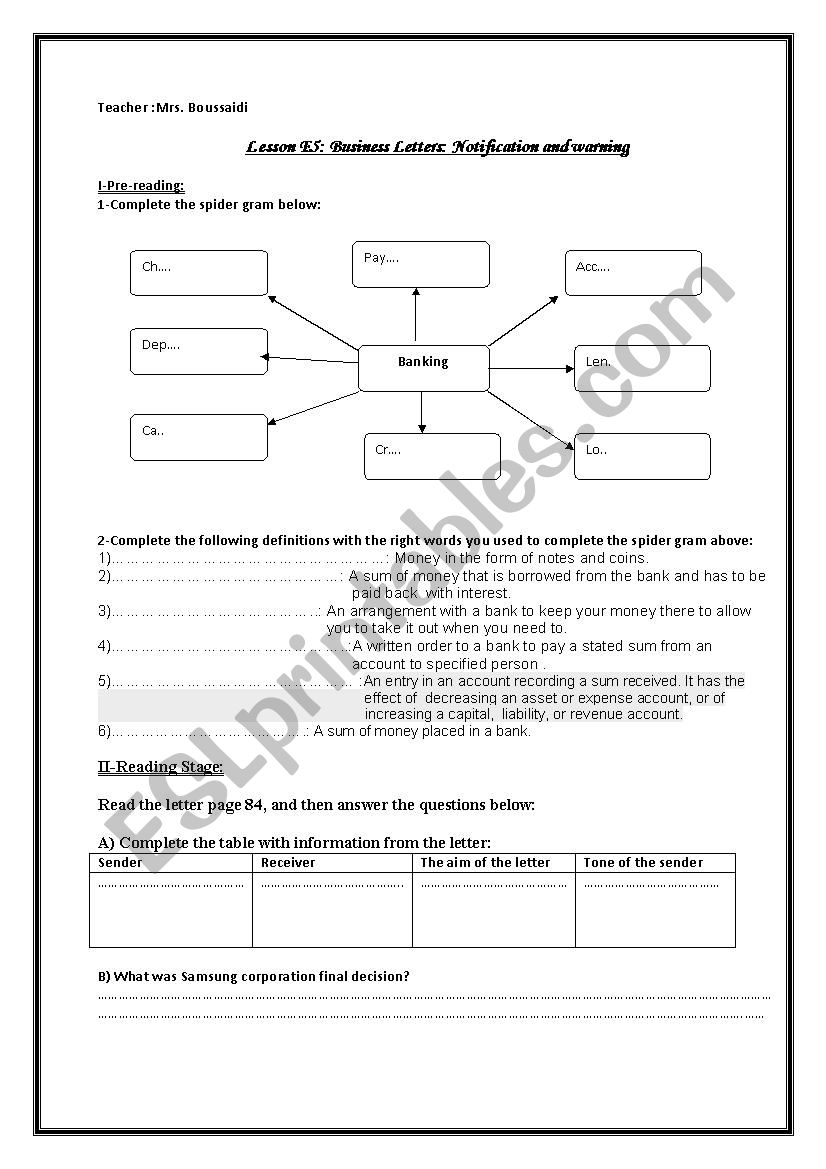 business letter worksheet