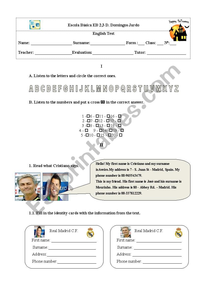 English test 5th form worksheet