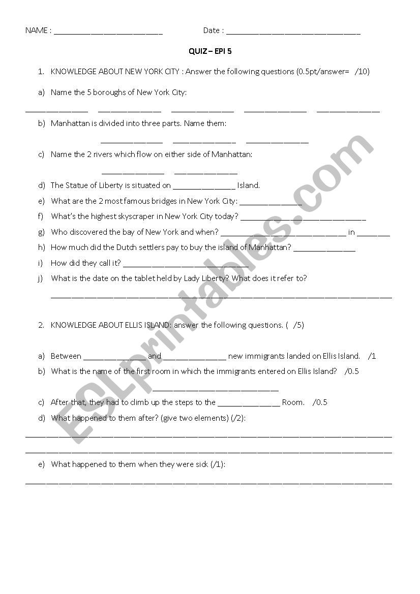 new york and ellis island worksheet