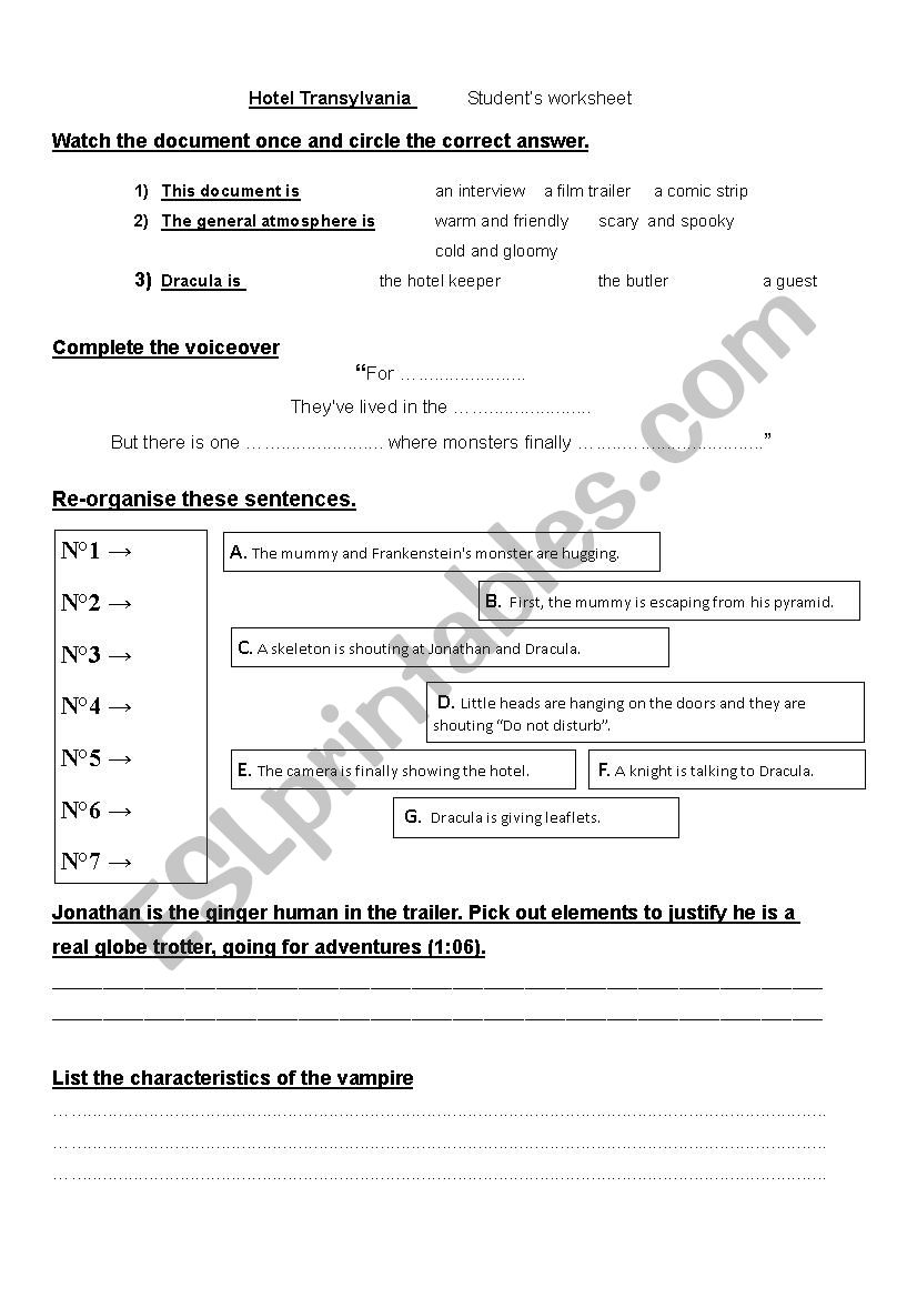 hotel Transylvania worksheet