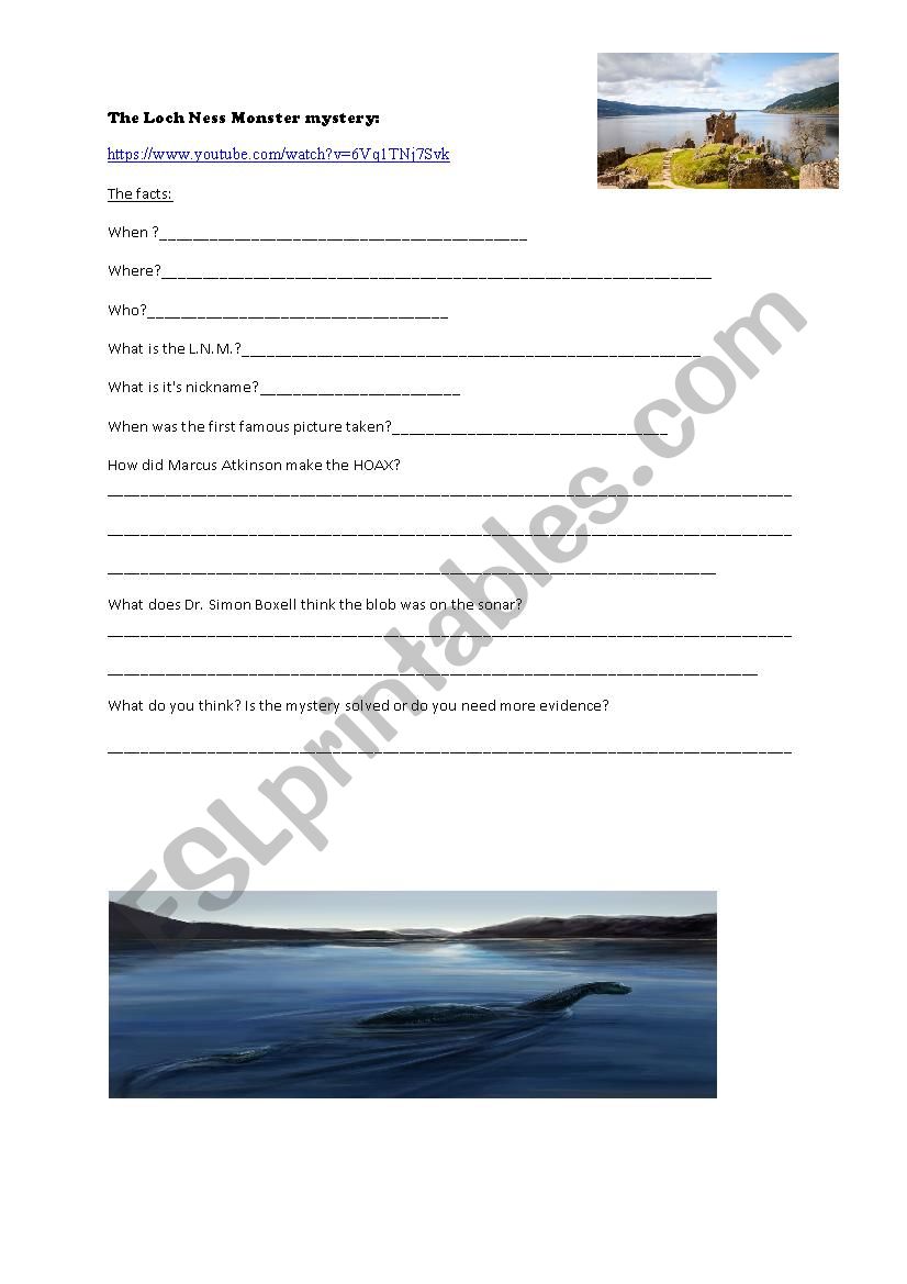 The Loch Ness Monster mystery worksheet