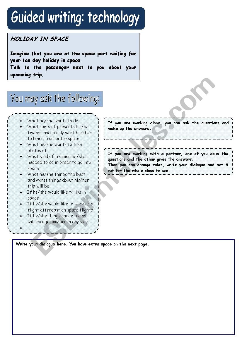 Guided writing: technology worksheet