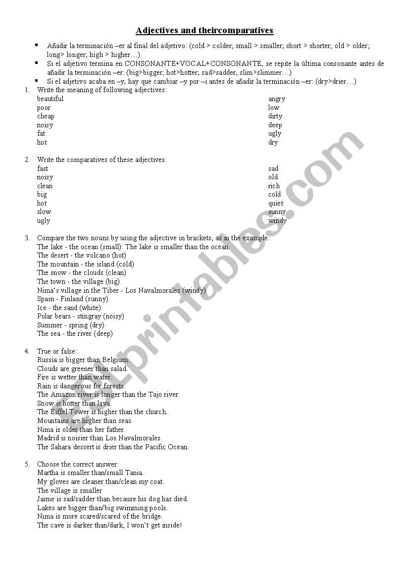 Adjectives and their comparatives