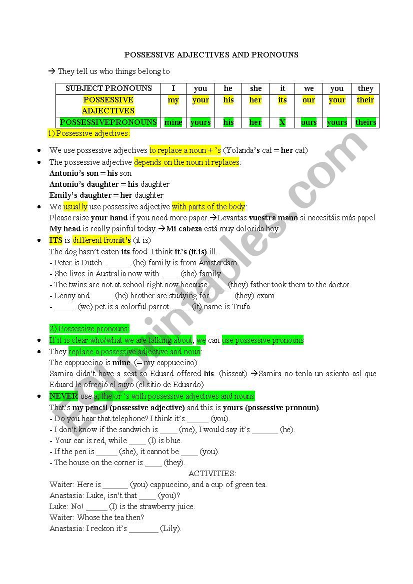 Possessive adjectives and pronouns