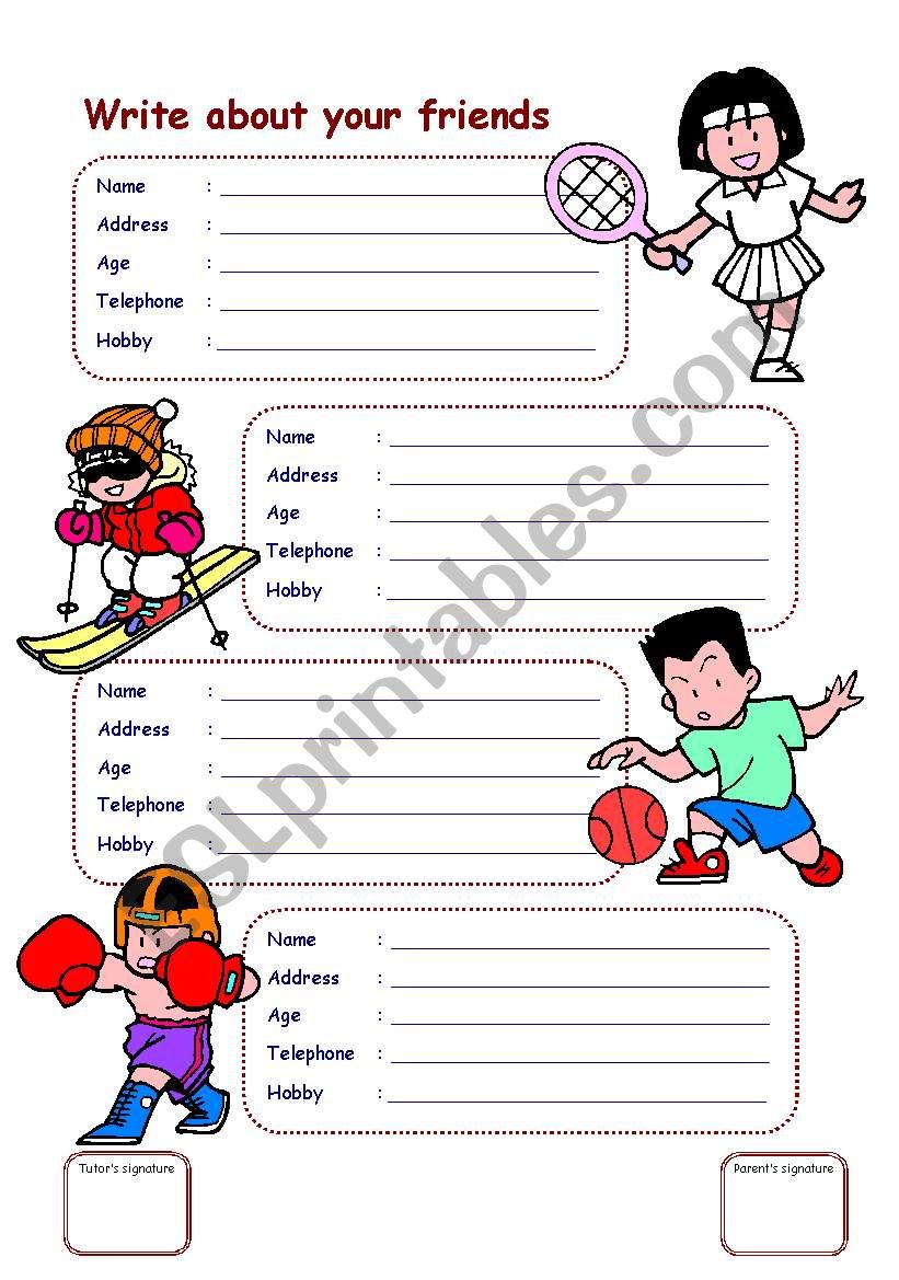 write about your friends worksheet