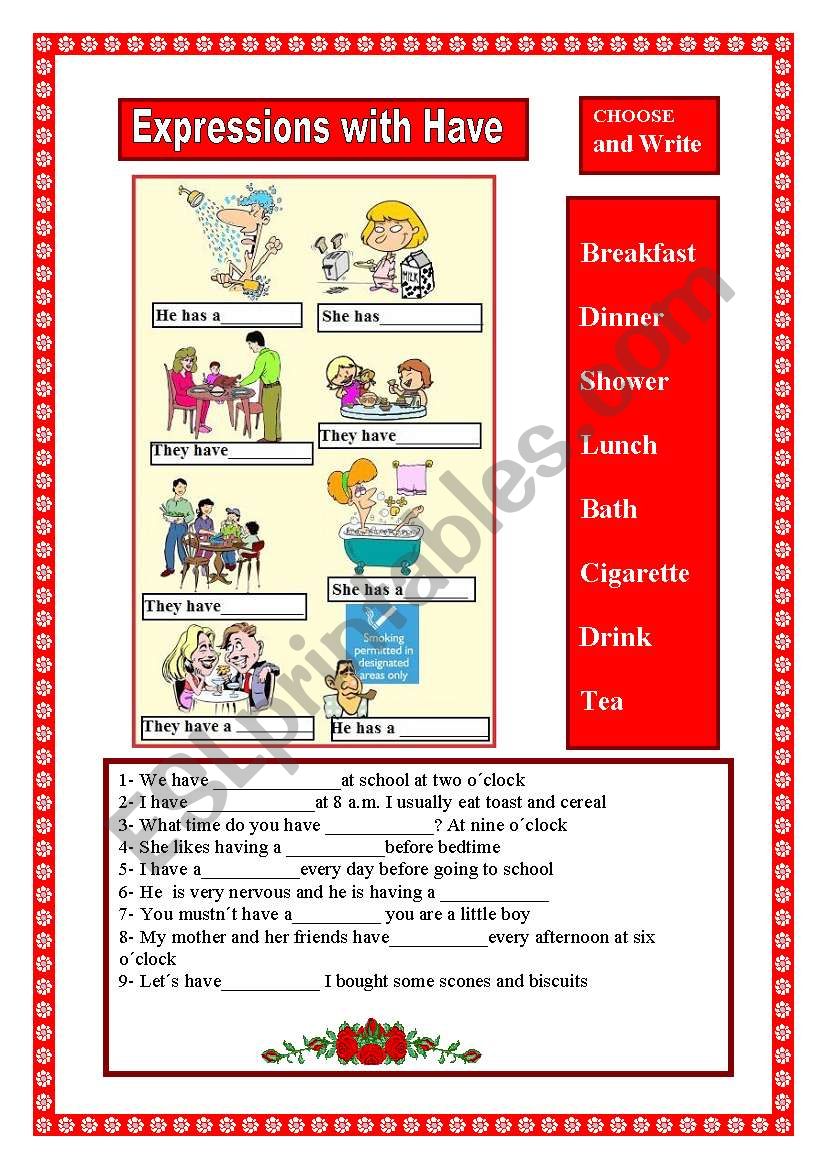 Expressions with have worksheet