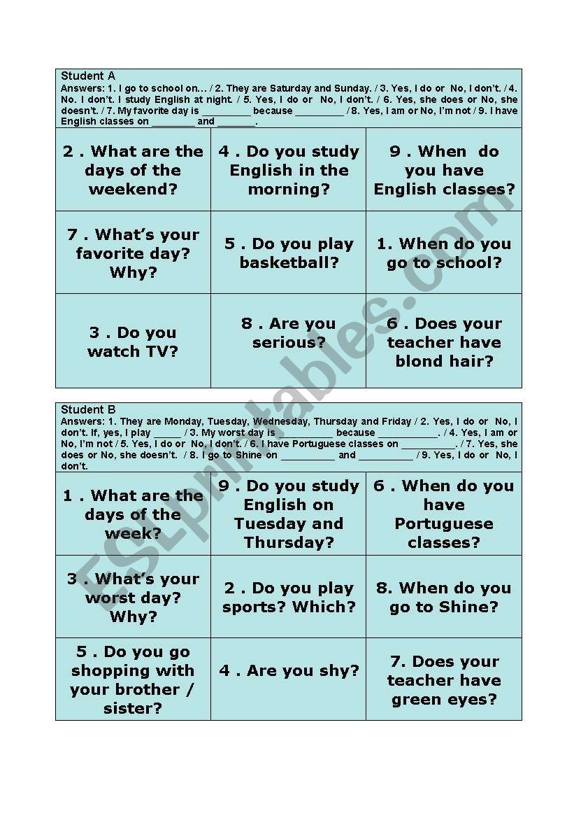 Simple Present Tic Tac Toe worksheet