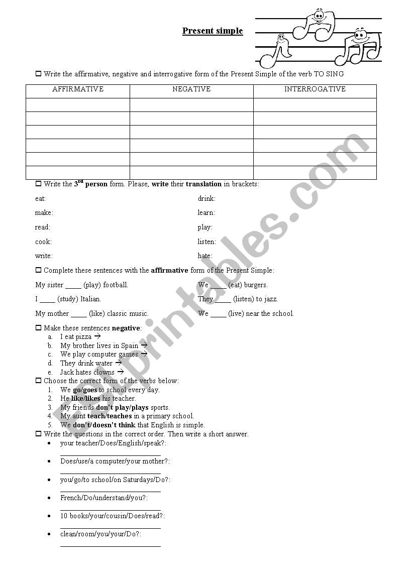 Present Simple worksheet