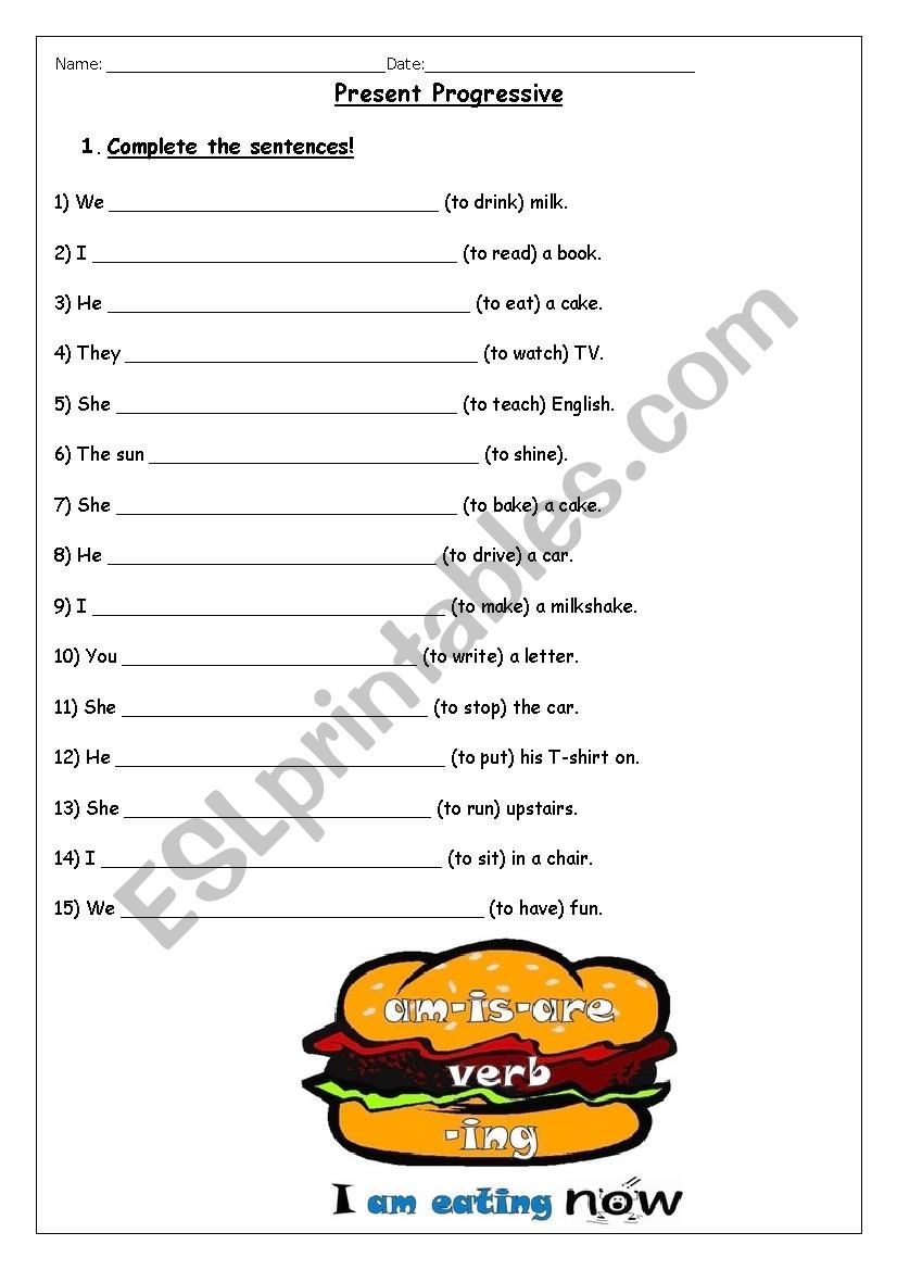 Present Continuous Worksheet worksheet