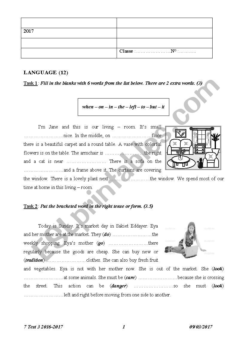 7 Test 3 2016-2017 worksheet